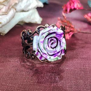 Vintaged Speckle Plum Rose Ring